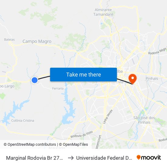 Marginal Rodovia Br 277 (Do Café) - Passarela Vila Ponmpéia to Universidade Federal Do Paraná Campus Centro Politécnico map
