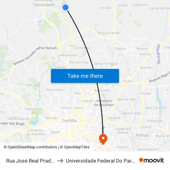 Rua José Real Prado, 196 - San Francisco to Universidade Federal Do Paraná Campus Centro Politécnico map