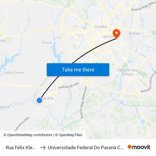 Rua Félix Klechovicz, 395 to Universidade Federal Do Paraná Campus Centro Politécnico map