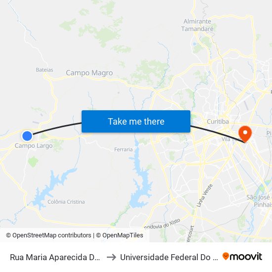 Rua Maria Aparecida De Oliveira, 154  - Hospital Do Rocio to Universidade Federal Do Paraná Campus Centro Politécnico map