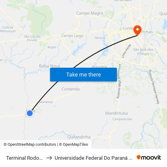 Terminal Rodoviário Da Lapa to Universidade Federal Do Paraná Campus Centro Politécnico map