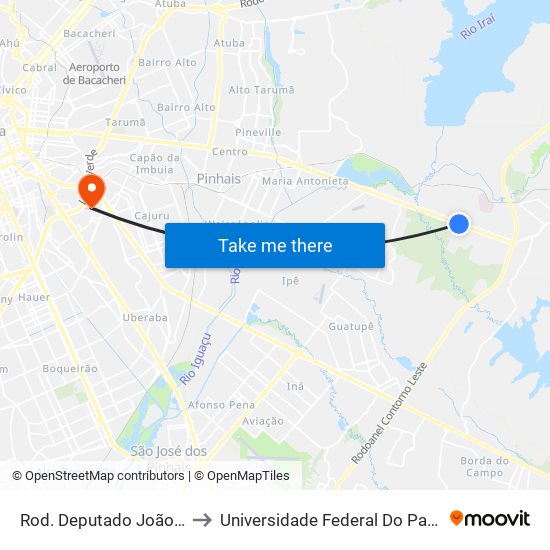 Rod. Deputado João Lepoldo Jacomel, 4404 to Universidade Federal Do Paraná Campus Centro Politécnico map