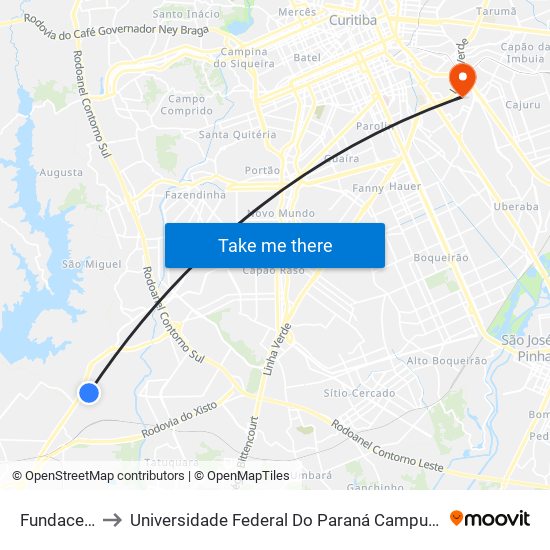 Fundacen / Cti to Universidade Federal Do Paraná Campus Centro Politécnico map