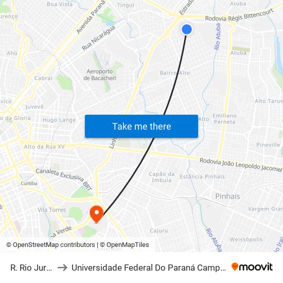 R. Rio Juruá, 824 to Universidade Federal Do Paraná Campus Centro Politécnico map