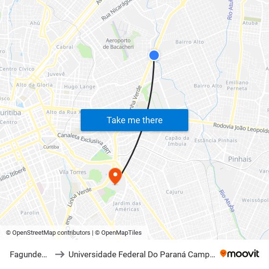 Fagundes Varela to Universidade Federal Do Paraná Campus Centro Politécnico map