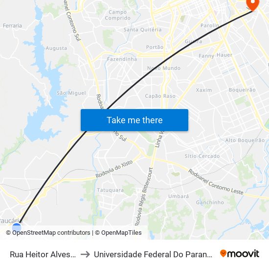 Rua Heitor Alves Guimarães, 761 to Universidade Federal Do Paraná Campus Centro Politécnico map