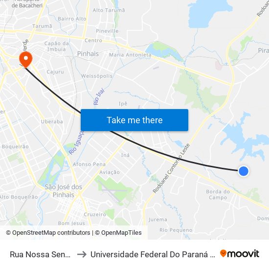 Rua Nossa Senhora Aparecida to Universidade Federal Do Paraná Campus Centro Politécnico map