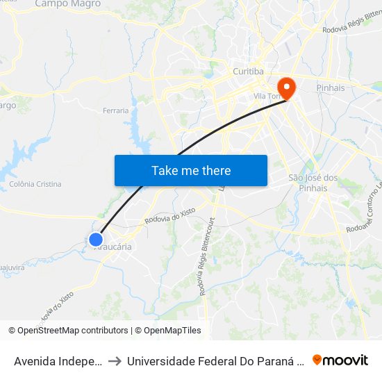 Avenida Independência, 2098 to Universidade Federal Do Paraná Campus Centro Politécnico map