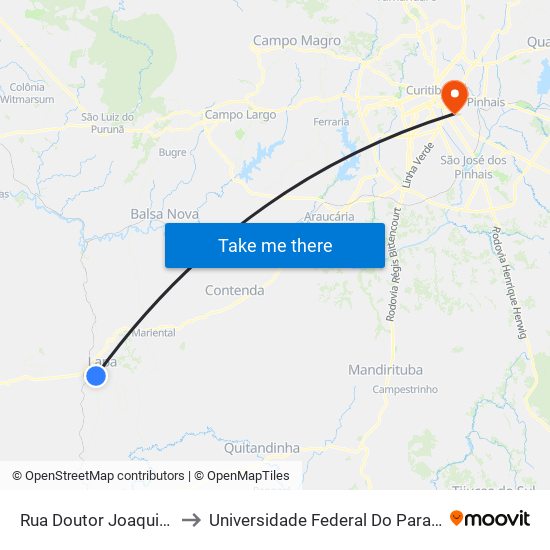 Rua Doutor Joaquim José Lacerda, 889 to Universidade Federal Do Paraná Campus Centro Politécnico map