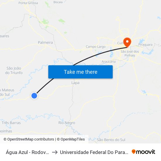 Água Azul - Rodovia Br 476 (Do Xisto) to Universidade Federal Do Paraná Campus Centro Politécnico map