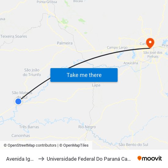 Avenida Iguaçu, 502 to Universidade Federal Do Paraná Campus Centro Politécnico map