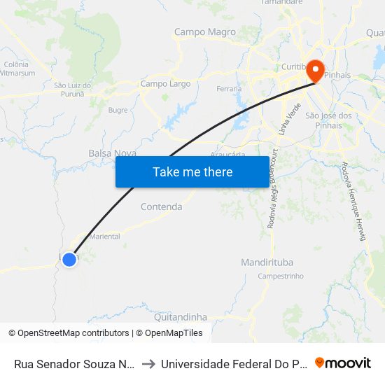 Rua Senador Souza Naves, 738 - Banca Do Sérgio to Universidade Federal Do Paraná Campus Centro Politécnico map