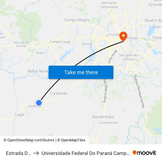 Estrada Do Feixo to Universidade Federal Do Paraná Campus Centro Politécnico map