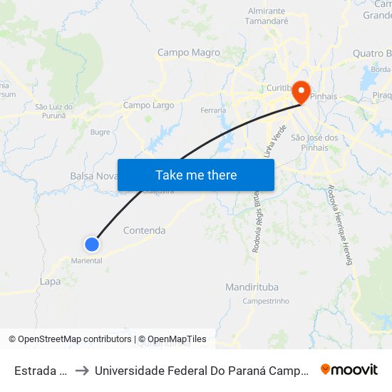 Estrada Rincão to Universidade Federal Do Paraná Campus Centro Politécnico map