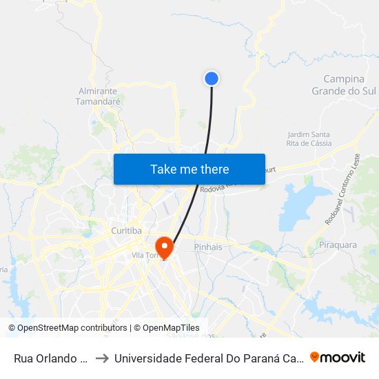 Rua Orlando Cecon, 123 to Universidade Federal Do Paraná Campus Centro Politécnico map