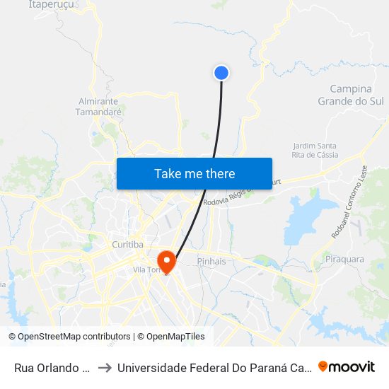 Rua Orlando Cecon, 175 to Universidade Federal Do Paraná Campus Centro Politécnico map