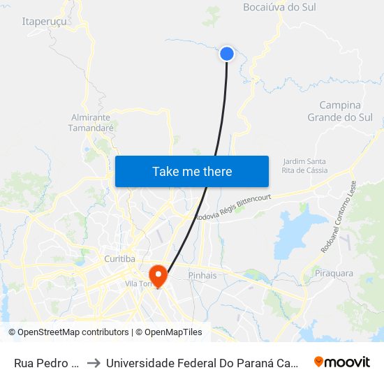 Rua Pedro Poly, 166 to Universidade Federal Do Paraná Campus Centro Politécnico map