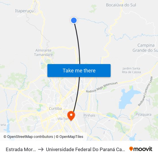 Estrada Morro Grande to Universidade Federal Do Paraná Campus Centro Politécnico map