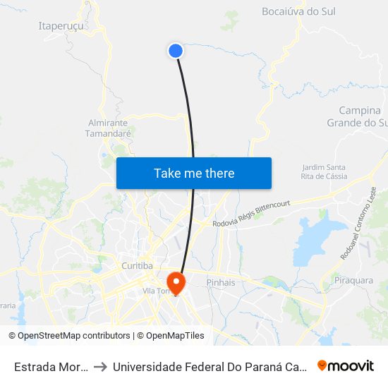 Estrada Morro Grande to Universidade Federal Do Paraná Campus Centro Politécnico map