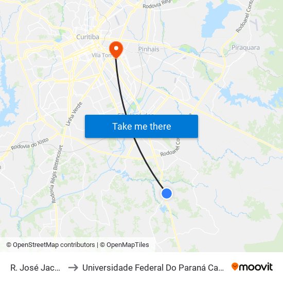 R. José Jachinski, 136 to Universidade Federal Do Paraná Campus Centro Politécnico map