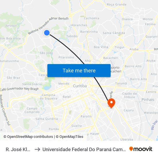 R. José Kleina, 430 to Universidade Federal Do Paraná Campus Centro Politécnico map