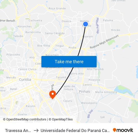 Travessa Ana Neri, 161 to Universidade Federal Do Paraná Campus Centro Politécnico map