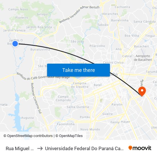 Rua Miguel Fillus, 955 to Universidade Federal Do Paraná Campus Centro Politécnico map