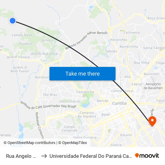 Rua Angelo Menegusso to Universidade Federal Do Paraná Campus Centro Politécnico map