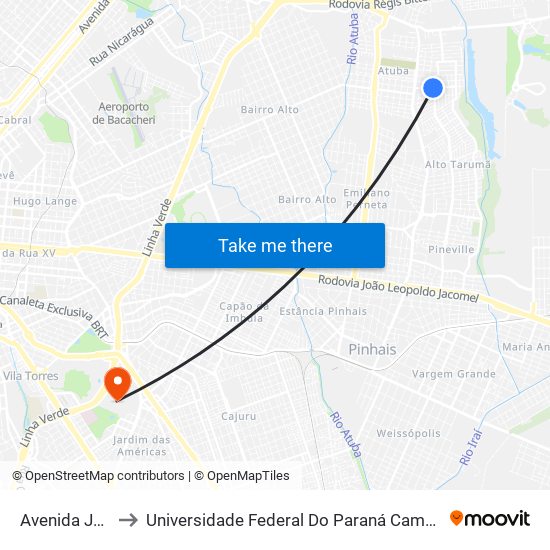 Avenida Juriti, 185 to Universidade Federal Do Paraná Campus Centro Politécnico map