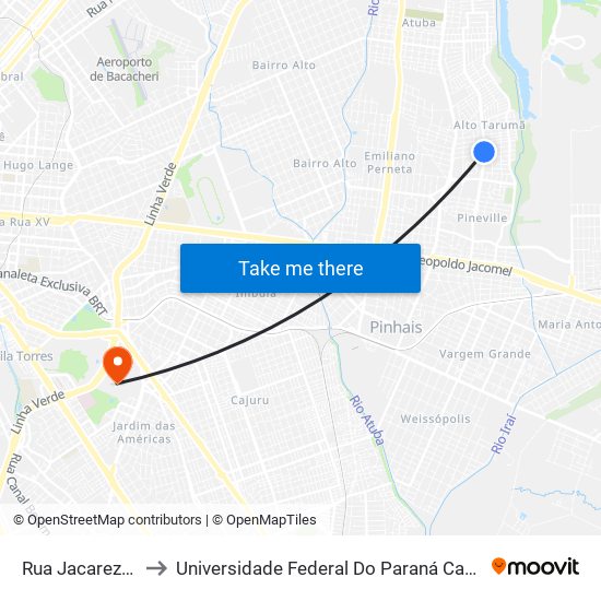 Rua Jacarezinho, 1082 to Universidade Federal Do Paraná Campus Centro Politécnico map