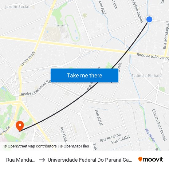 Rua Mandaguaçu, 20 to Universidade Federal Do Paraná Campus Centro Politécnico map