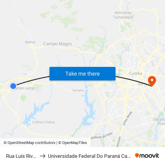 Rua Luís Rivabem, 241 to Universidade Federal Do Paraná Campus Centro Politécnico map