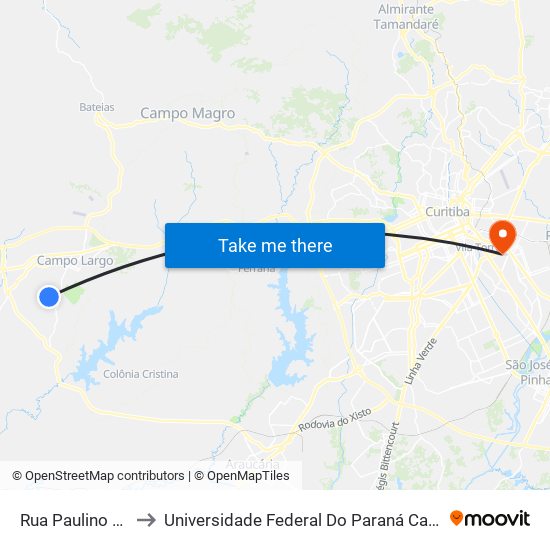 Rua Paulino Fracaro, 07 to Universidade Federal Do Paraná Campus Centro Politécnico map