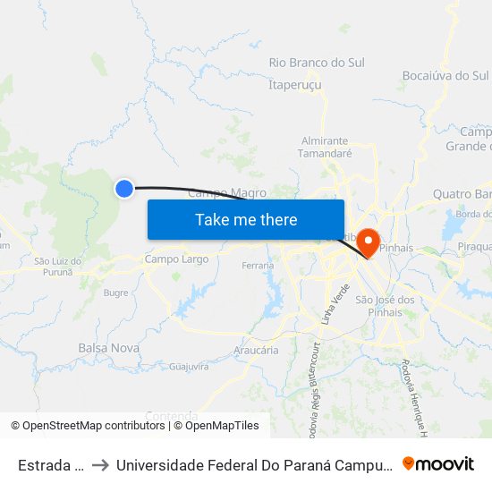 Estrada Retiro to Universidade Federal Do Paraná Campus Centro Politécnico map
