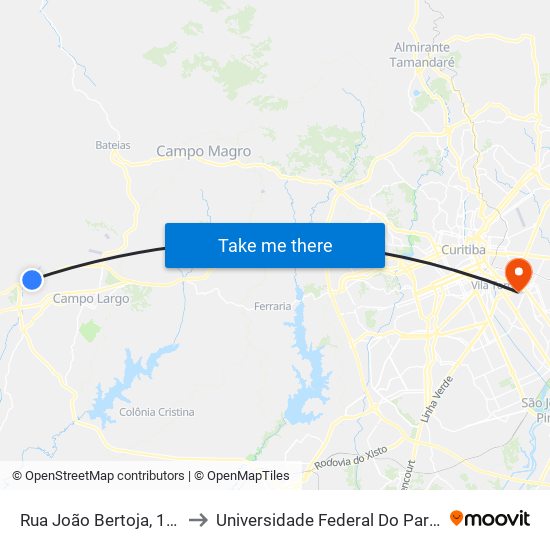 Rua João Bertoja, 1995 - Outlet City Center to Universidade Federal Do Paraná Campus Centro Politécnico map