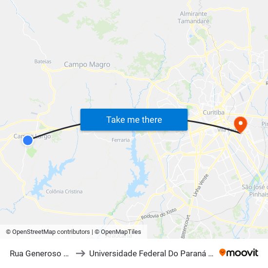 Rua Generoso Marquês, 2511 to Universidade Federal Do Paraná Campus Centro Politécnico map