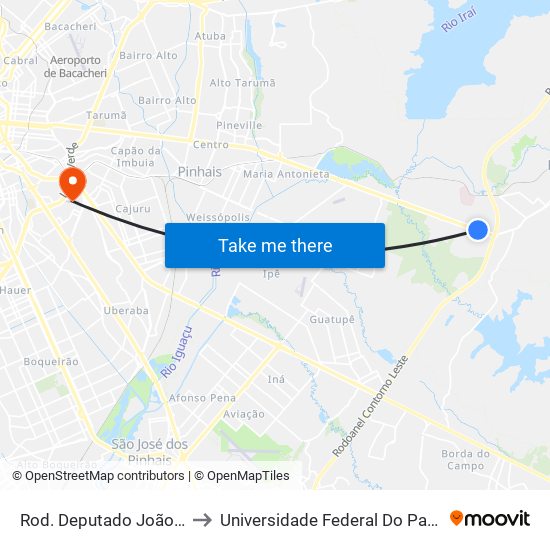 Rod. Deputado João Leopoldo Jacomel, 161 to Universidade Federal Do Paraná Campus Centro Politécnico map