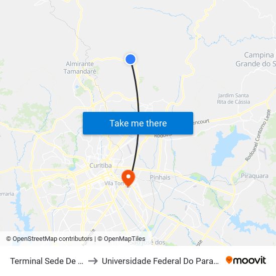 Terminal Sede De Colombo (Externo) to Universidade Federal Do Paraná Campus Centro Politécnico map