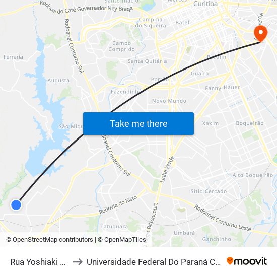 Rua Yoshiaki Nagano, 421 to Universidade Federal Do Paraná Campus Centro Politécnico map