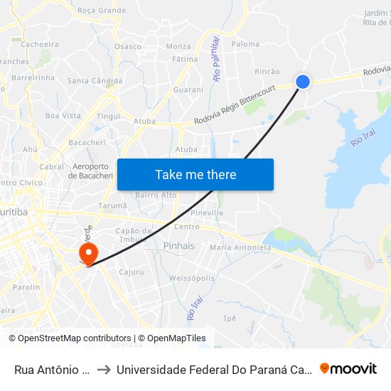 Rua Antônio Gentil, 547 to Universidade Federal Do Paraná Campus Centro Politécnico map