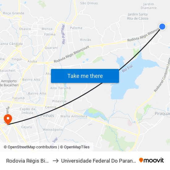Rodovia Régis Bittencourt (Br 116) to Universidade Federal Do Paraná Campus Centro Politécnico map