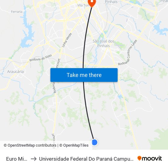 Euro Minérios to Universidade Federal Do Paraná Campus Centro Politécnico map