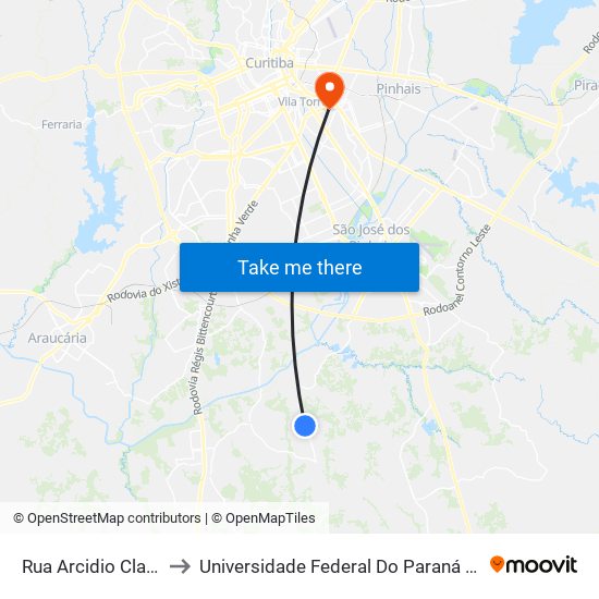 Rua Arcidio Claudino Barbosa to Universidade Federal Do Paraná Campus Centro Politécnico map