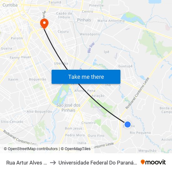 Rua Artur Alves De Bastos, 150 to Universidade Federal Do Paraná Campus Centro Politécnico map