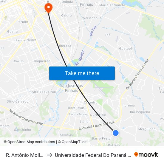 R. Antônio Molleta Filho, 2131 to Universidade Federal Do Paraná Campus Centro Politécnico map