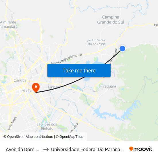 Avenida Dom Pedro Ii, 5893 to Universidade Federal Do Paraná Campus Centro Politécnico map