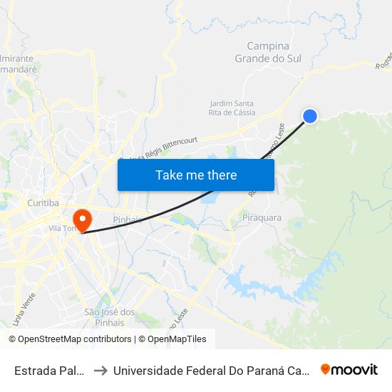 Estrada Palmitalzinho to Universidade Federal Do Paraná Campus Centro Politécnico map