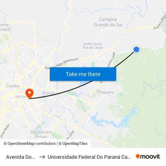 Avenida Dom Pedro II to Universidade Federal Do Paraná Campus Centro Politécnico map