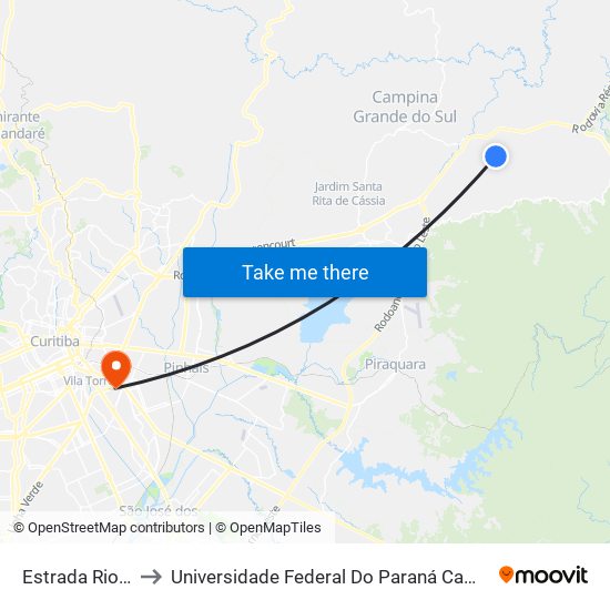 Estrada Rio Do Meio to Universidade Federal Do Paraná Campus Centro Politécnico map