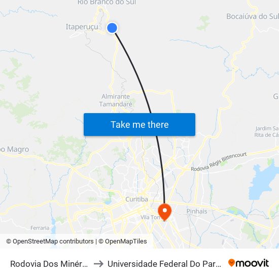 Rodovia Dos Minérios (Pr 092) - Santaria to Universidade Federal Do Paraná Campus Centro Politécnico map